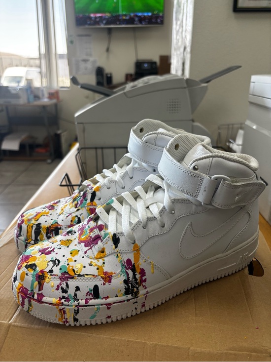 Nike Air Force Other - Nike Air Force 1 Mid Top custom Sneakers - White with Multicolor Paint Splatter